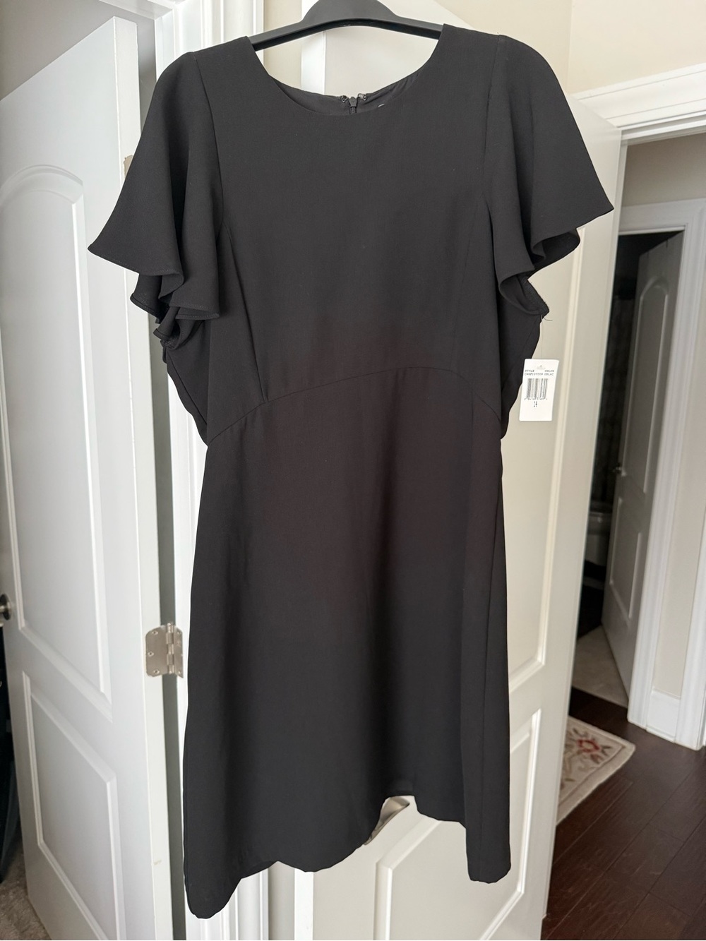 Neiman Marcus Black Flutter-Sleeve Midi Dress